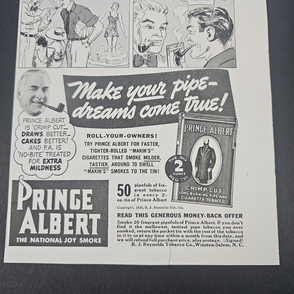 1938 Prince Albert Crimp Cut Smoking Tobacco Vintage Print Ad Comic Story Panels